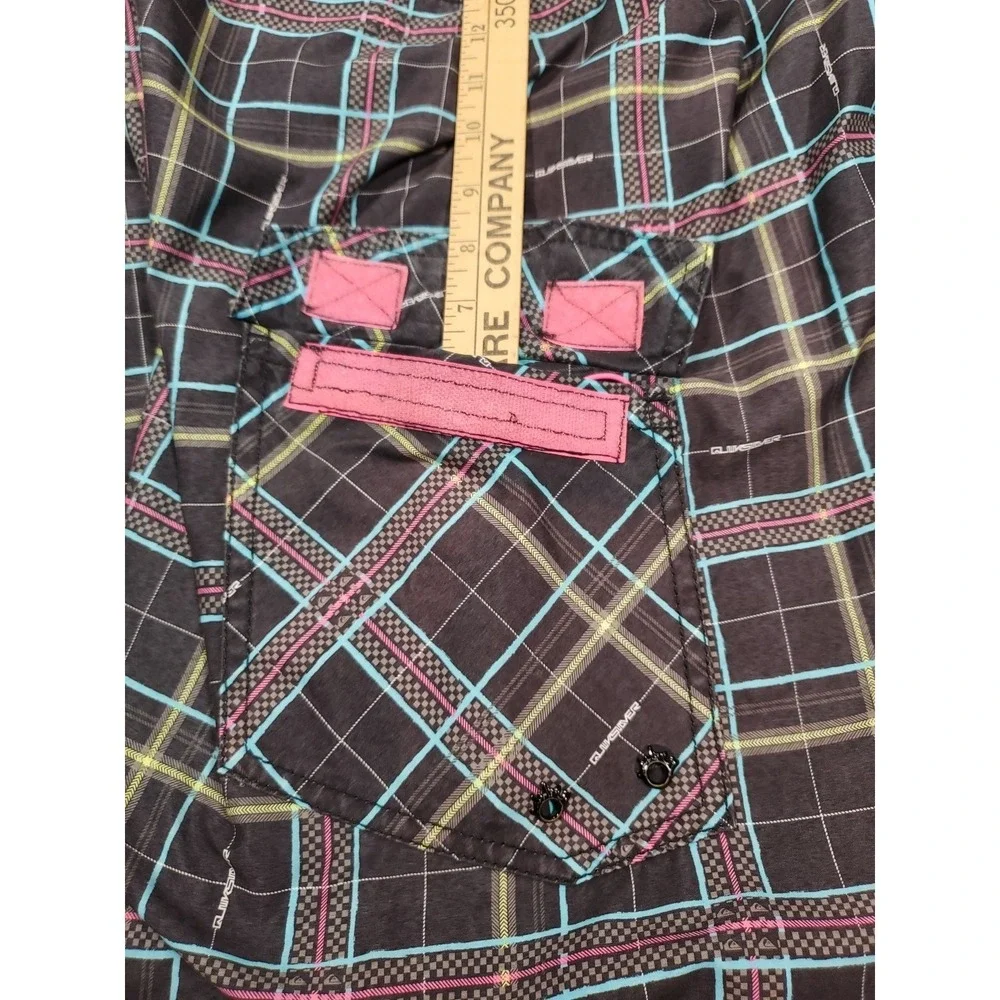 Vtg Quicksilver Board Shorts Swim Trunks Men 32 34 Black Blue Pink Plaid 90s Y2K